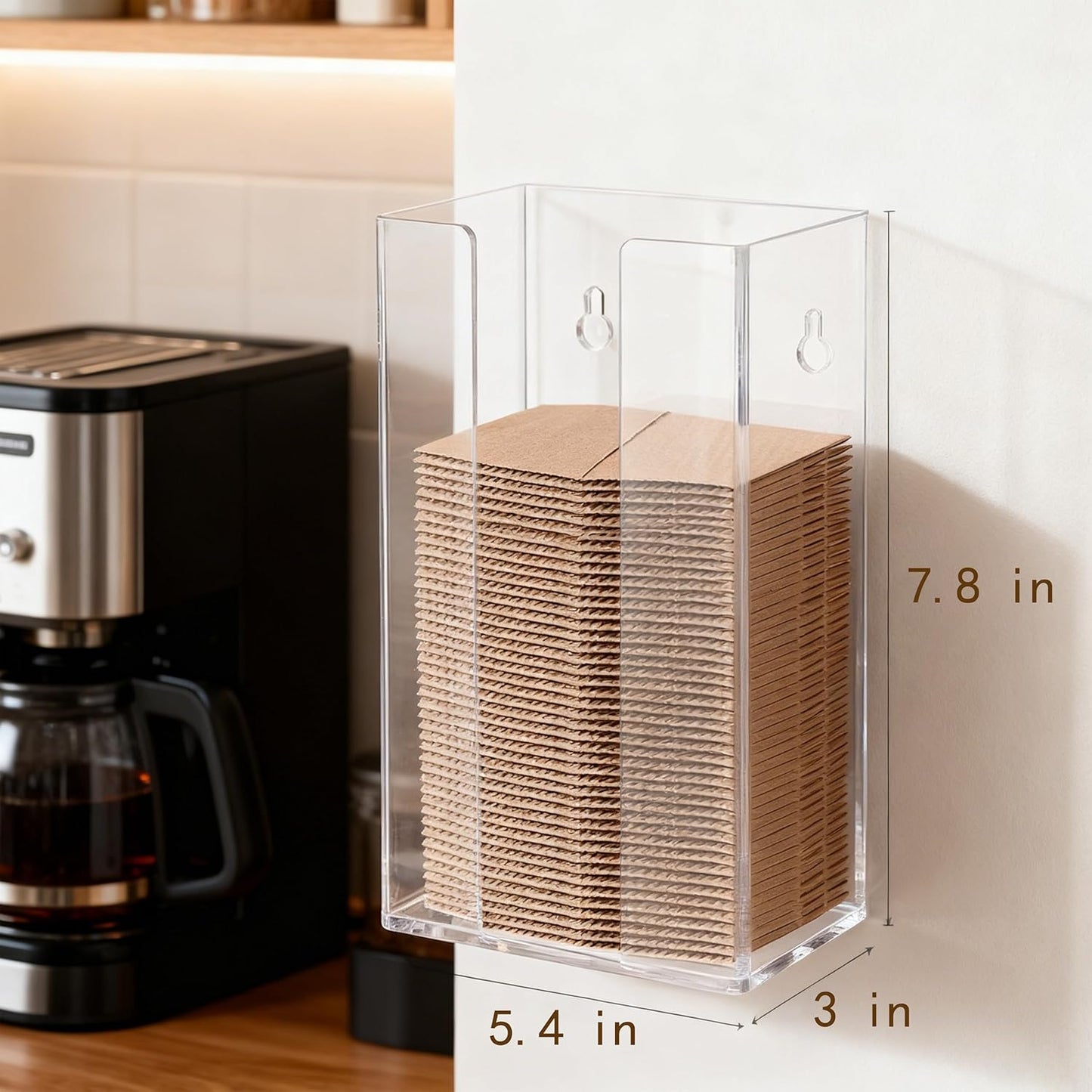 Coffee Cup Sleeve Organizer Rack-Acrylic Coffee Collar Holder Storage for Disposable Kraft Paper Cup Sleeves,Coffee Shop/Home/Kitchen Organization,Countertop or Wall Mount(Clear)