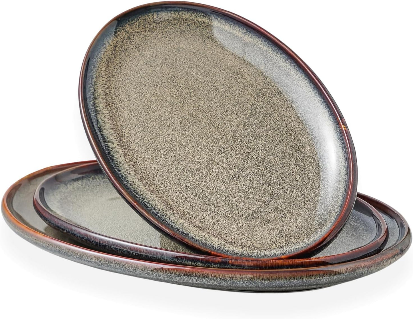 Ceramic Large Serving Platters- Set of 3 Oval Platters for Entertaining. Modern Kitchen Dishes for Dinner, Fruit, Salad, Turkey, etc. Oven, Dishwasher Safe, 15.75" / 13.75" /12",Caramel Brown