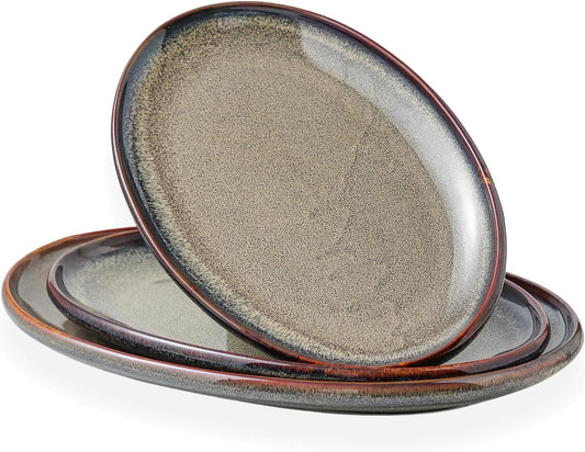 Ceramic Large Serving Platters- Set of 3 Oval Platters for Entertaining. Modern Kitchen Dishes for Dinner, Fruit, Salad, Turkey, etc. Oven, Dishwasher Safe, 15.75" / 13.75" /12",Caramel Brown