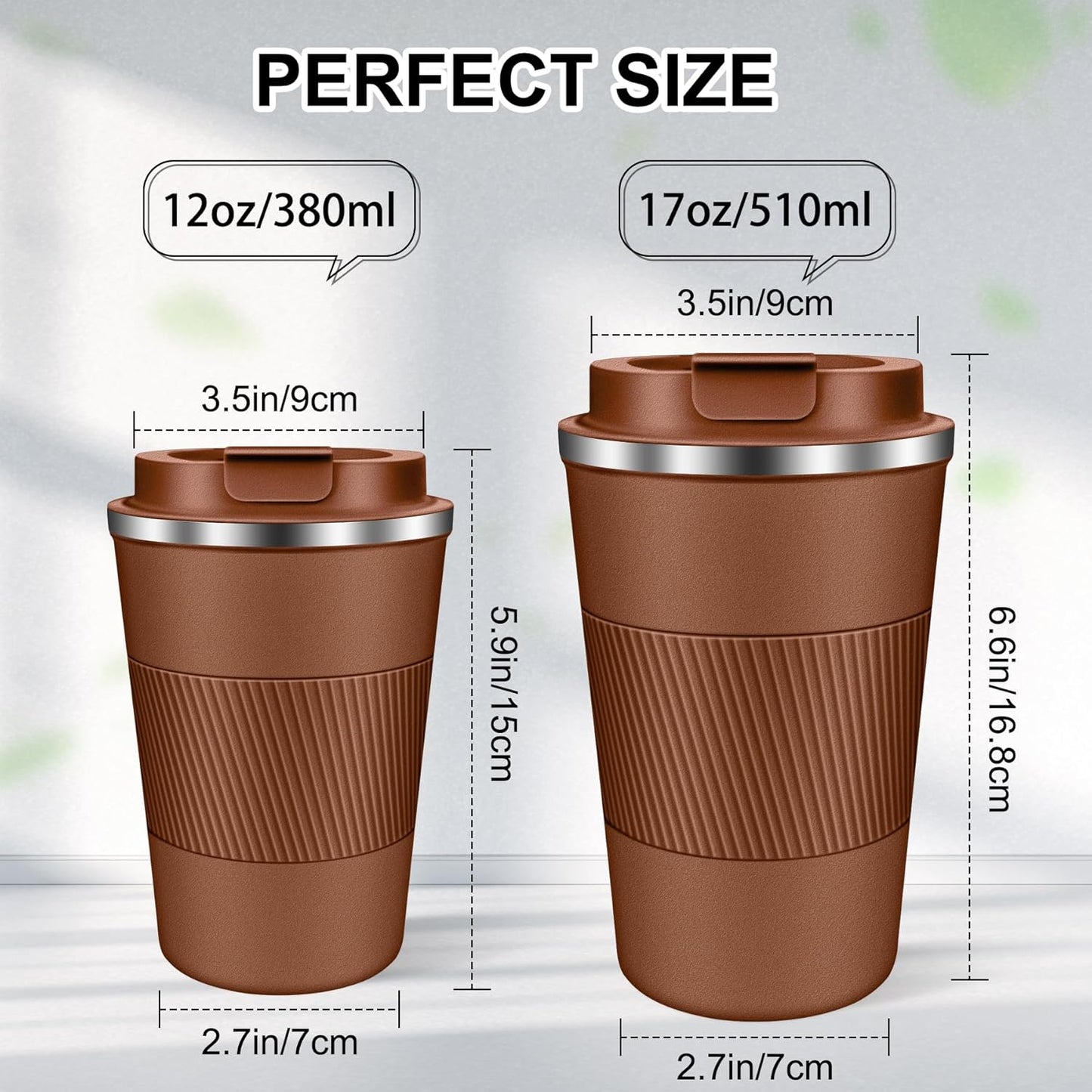 Coffee Travel Mug 12oz Insulated Coffee Mug with Lid Portable Spill-Proof Coffee Travel Mug No Handle Reusable Stainless Steel Mug Keeps Cold and Hot Suitable for Car, Daily, Travel and Gifts