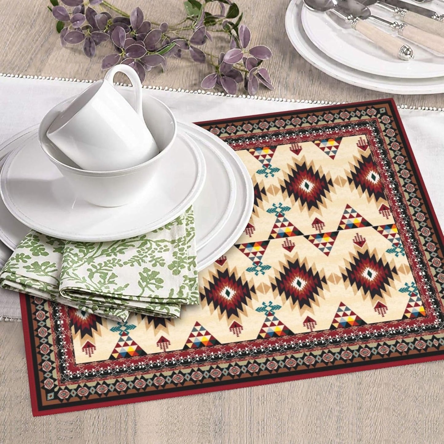 Southwestern Tribal Aztec Dish Drying Mat for Kitchen Counter, Cute Decorative Dish Drainer Rack Mats 16x18 Inch Absorbent Reversible Drying Pad