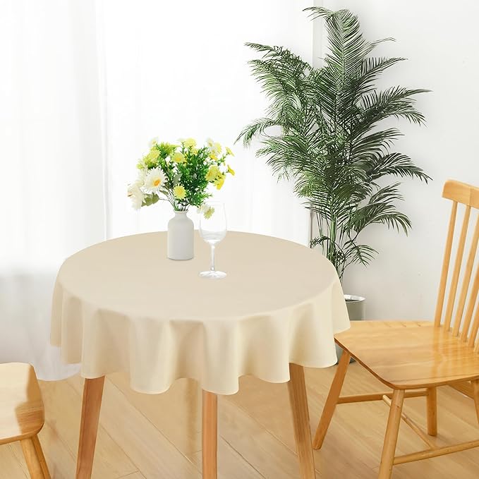 JIUZHEN Round Textured Table Cloth Linen Wrinkle Free Stain Resistant Farmhouse Decorative Circular Tablecloth for Kitchen, Dining, Party, Wedding, Outdoor Use (30 Inch Round,Champagne)