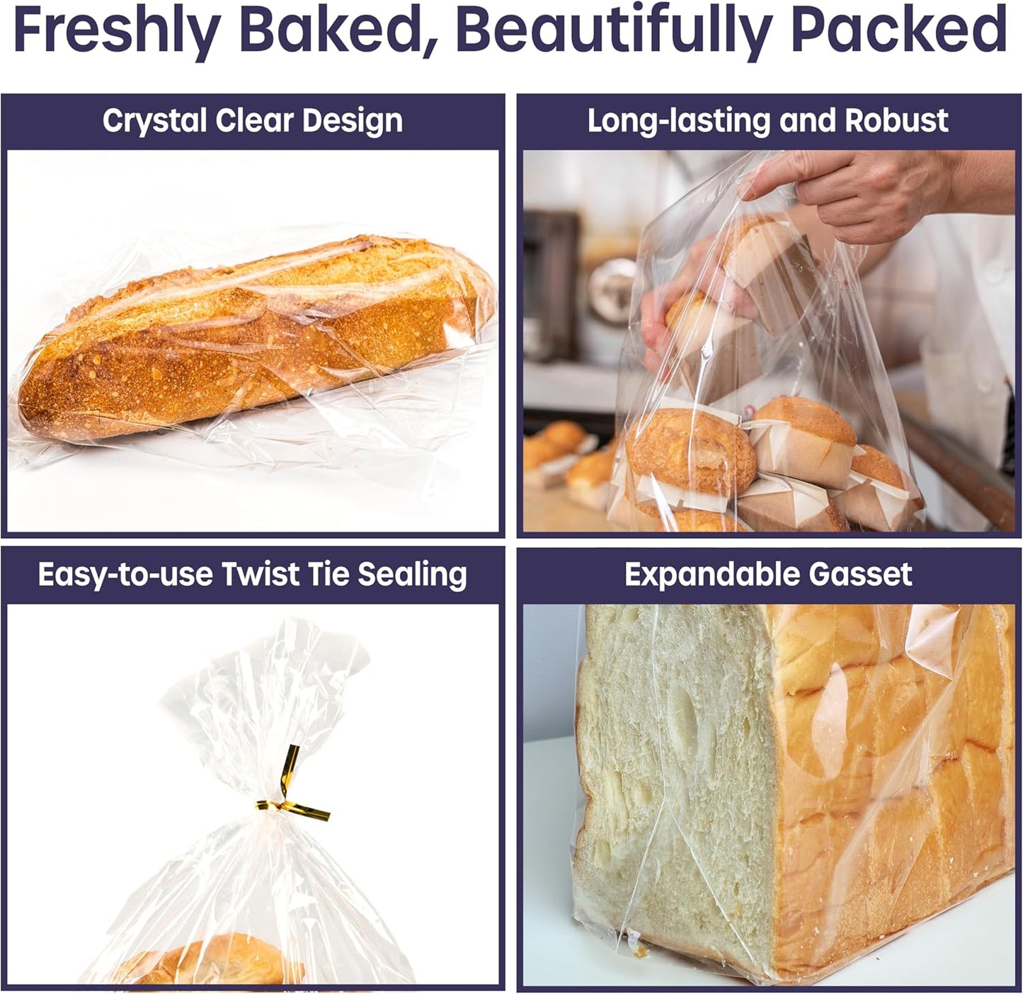 Reusable Plastic Bread Bags - 300 Pack Clear Loaf Bags for Homemade Bread - Perfect for Baked Goods Storage