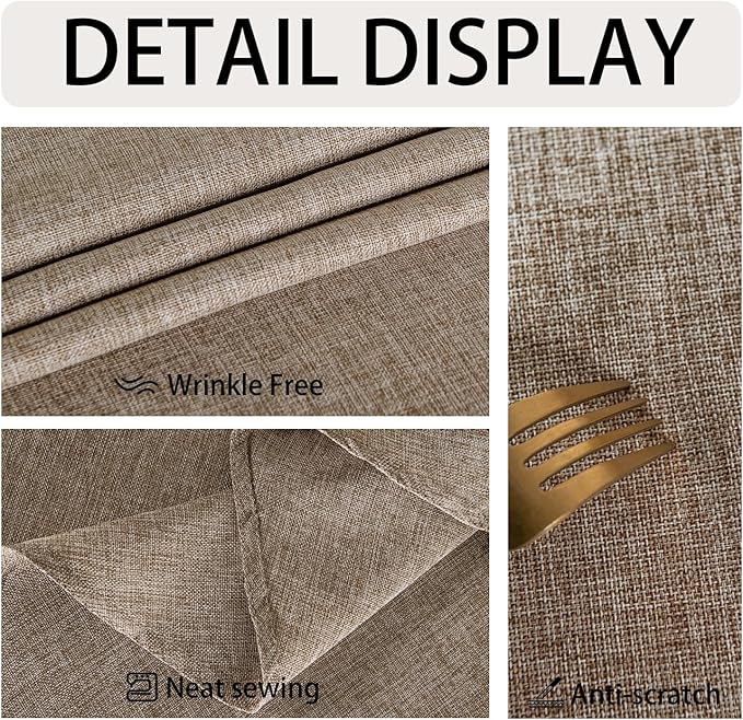 JIUZHEN Round Textured Table Cloth Linen Wrinkle Free Stain Resistant Farmhouse Decorative Circular Tablecloth for Kitchen, Dining, Party, Wedding, Outdoor Use (45 Inch Round,Khaki)