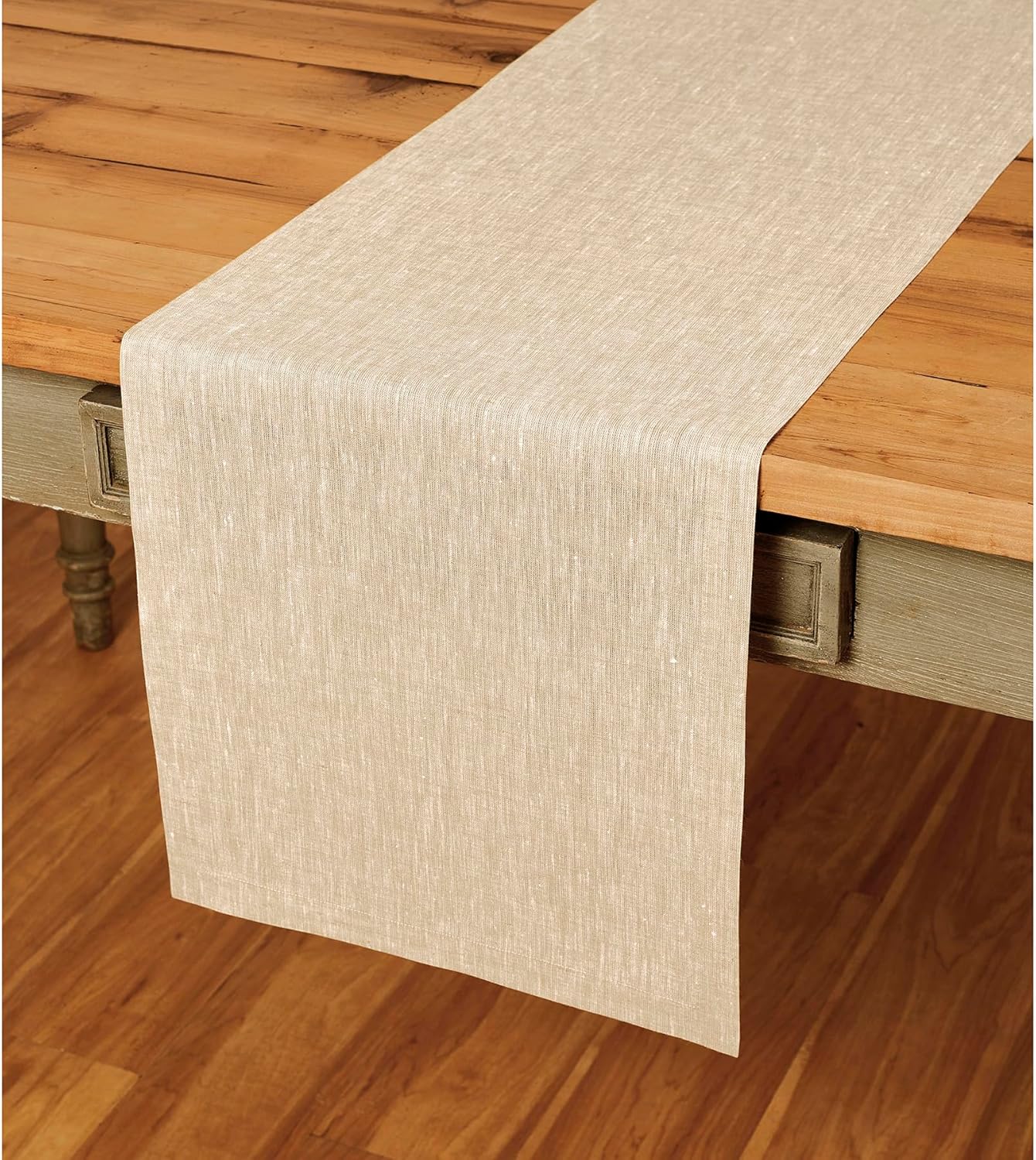 Solino Home Linen Table Runner 72 Inches Long - Athena, 100% Pure Linen Champagne Beige 14 x 72 Inch Table Runner for Dining, Fall, Autumn, Thanksgiving, Christmas