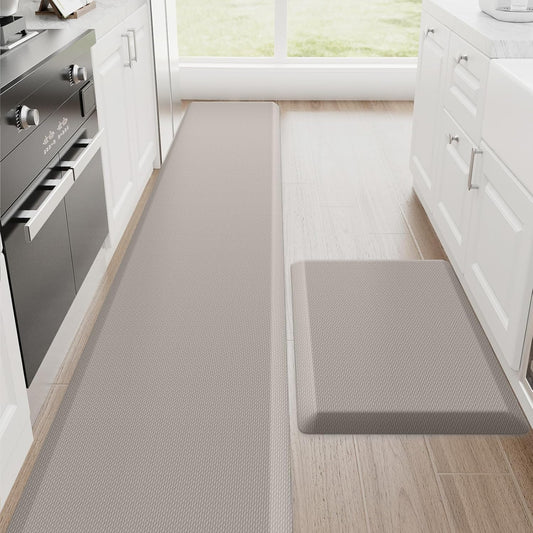 StepRite Kitchen Mats, 2PCS Kitchen Rugs, Cushioned Anti Fatigue Kitchen Mats for Floor, Non-Slip Standing Desk Mat, Waterproof Kitchen Rug Set for Kitchen,20" x 32"+20" x 94.5"-Full 1inch Thick,Khaki