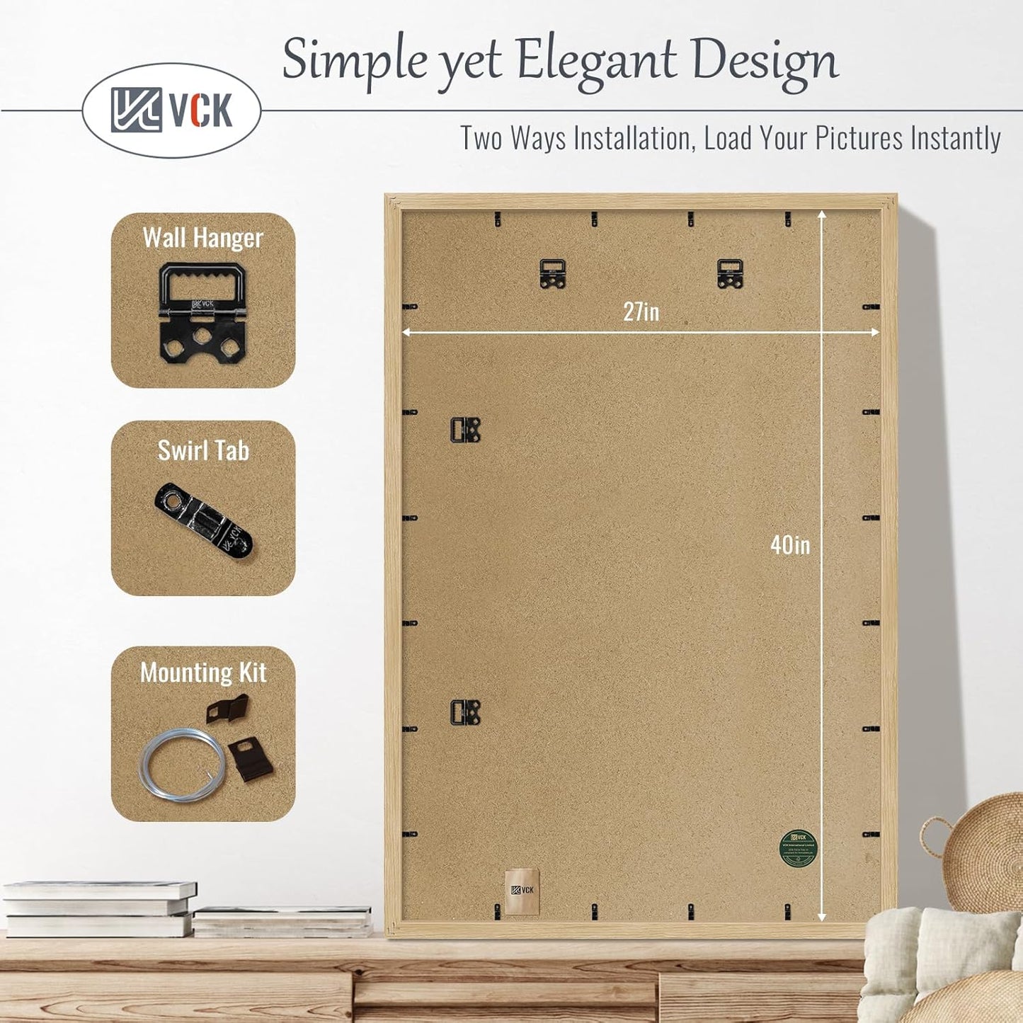 VCK 27x40 Oak Poster Frame 5 Pack, Natural Solid Wood Picture Frames, Wall Gallery Frame