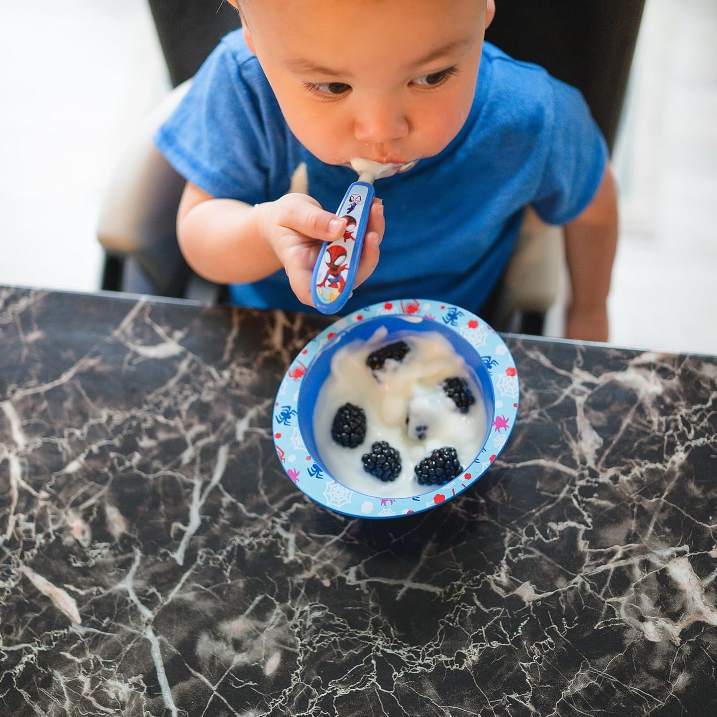 The First Years Spidey and His Amazing Friends Toddler Dinnerware Set - Toddler Plates and Toddler Utensils - Dishwasher Safe Toddler Feeding Supplies and Kids Utensils - 4 Count