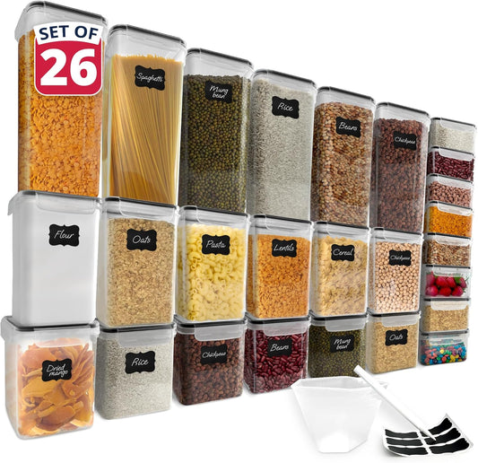 Reli. Airtight Food Storage Containers with Lids (26 Sets) | Kitchen Organizers and Storage Pantry Organizers | BPA Free Plastic Food Containers | Mega Variety Pack w/Measuring Cup, 30 Labels, Pen