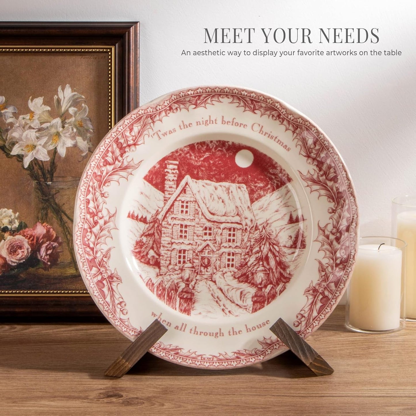 Plate Stand for Display - 3 Pack 6.5 Inch Plate Holder Display Stand, Wooden Picture Frame Stand, Decorative Table Top Easels for Display