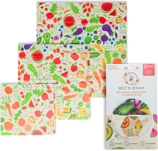 Bee's Wrap Beeswax Wraps for Food - Made in USA Reusable & Organic Food Wraps, Sandwich Wrap & Bowl Covers - Eco-Friendly Alternative to Aluminum Foil & Plastic Wrap, Garden Party 3 Pack (S, M, L)