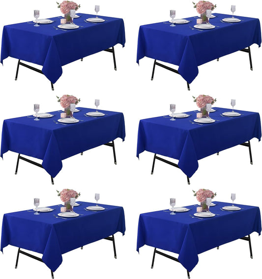6-Pack 60x84 inch Royal Blue Table Cloths, Solid Stain and Wrinkle Resistant Oblong Tablecloth, Premium Plain Weave Polyester Fabric Rectangle Table Linen Covers for Hotel, Banquet