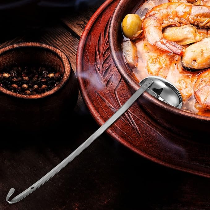 meekoo 3 Pieces Stainless Steel Ladle Soup Handle Ladle with Pouring Rim for Kitchen Cooking Soup Sauce(6 oz)