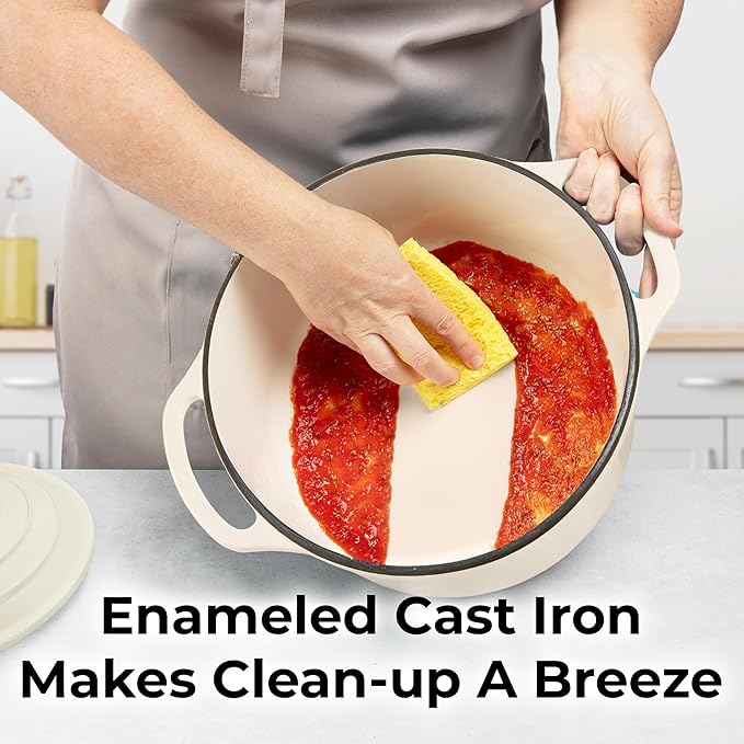 Zulay Kitchen 6 Quart Enameled Cast Iron Dutch Oven Pot with Lid – Premium Durability & Oven Safe up to 500°F – Heavy Duty Cookware Perfect for Bread Baking, Stews, Braising & Roasting – Ivory