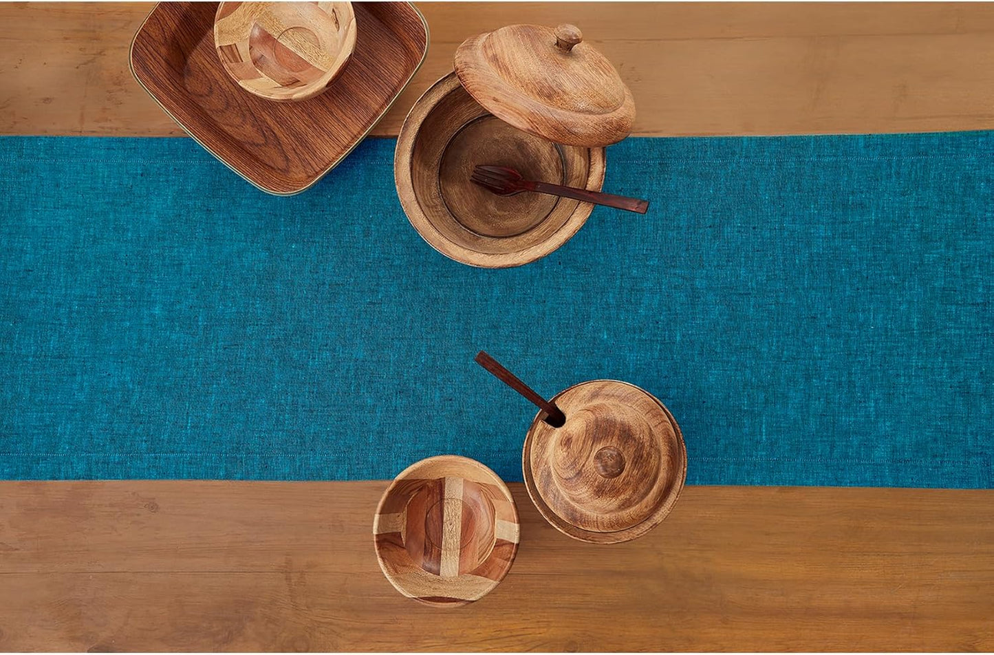 Solino Home Linen Table Runner 36 Inches - 100% Pure Linen Chambray Teal Table Runner 14 x 36 Inch Ideal for Dresser and Coffee Tables - Athena - Christmas, Thanksgiving