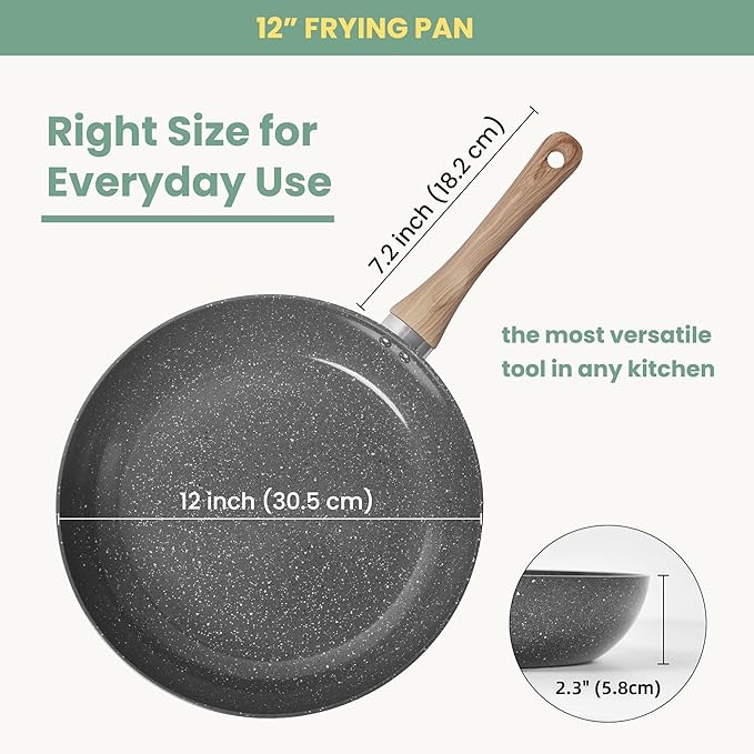 12-Inch Frying Pan Nonstick Stretched Aluminium Omelette Skillet Fry Pans for Induction Compatible Pan