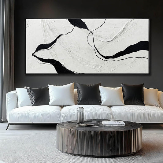 MLART99 Abstract Black and White Textured Canvas Minimalist Wall Art Modern Monochrome Painting - 32x70 Inch Contemporary Decor for Living Room Entryway