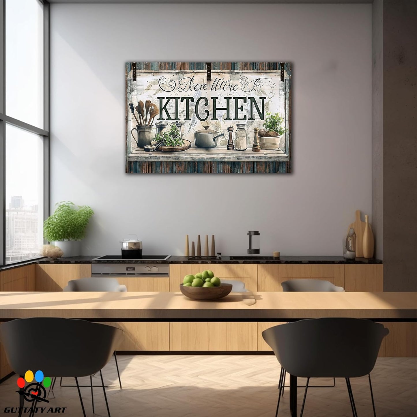 GUTTATY Farmhouse Wall Art Rustic Kitchen Decor, Ready to Hang Graffiti Kitchen Canvas Print Spoon And Vegetable,Vintage Posters Prints for Dinning Room Home Kitchen Restaurant Painting 32×48 Inch