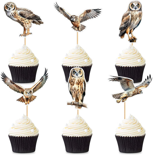 24 Pcs Owl Cupcake Toppers - Owl Theme Birthday Party Decorations