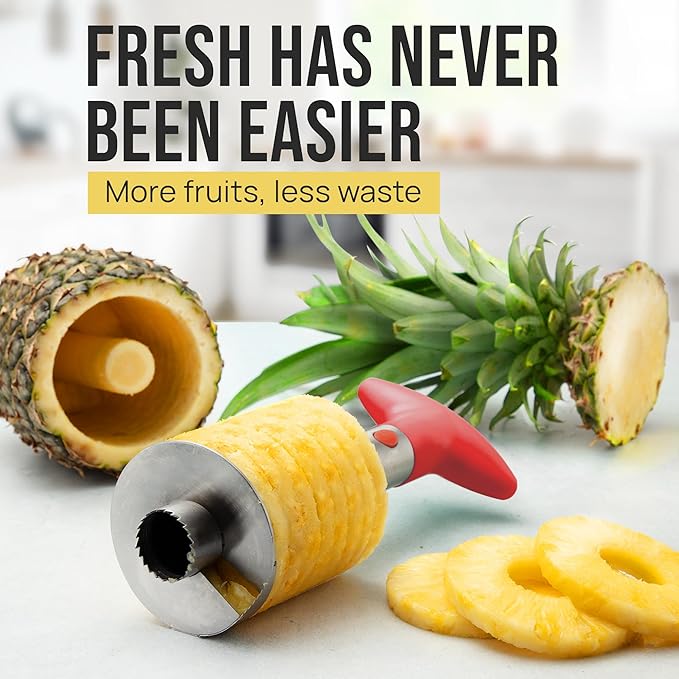Zulay Kitchen Stainless Steel Pineapple Corer & Slicer – Heavy-Duty Pineapple Cutter with Reinforced Blade & Eye Removal Tool – Effortless Pineapple Core Remover & Slicer - Red