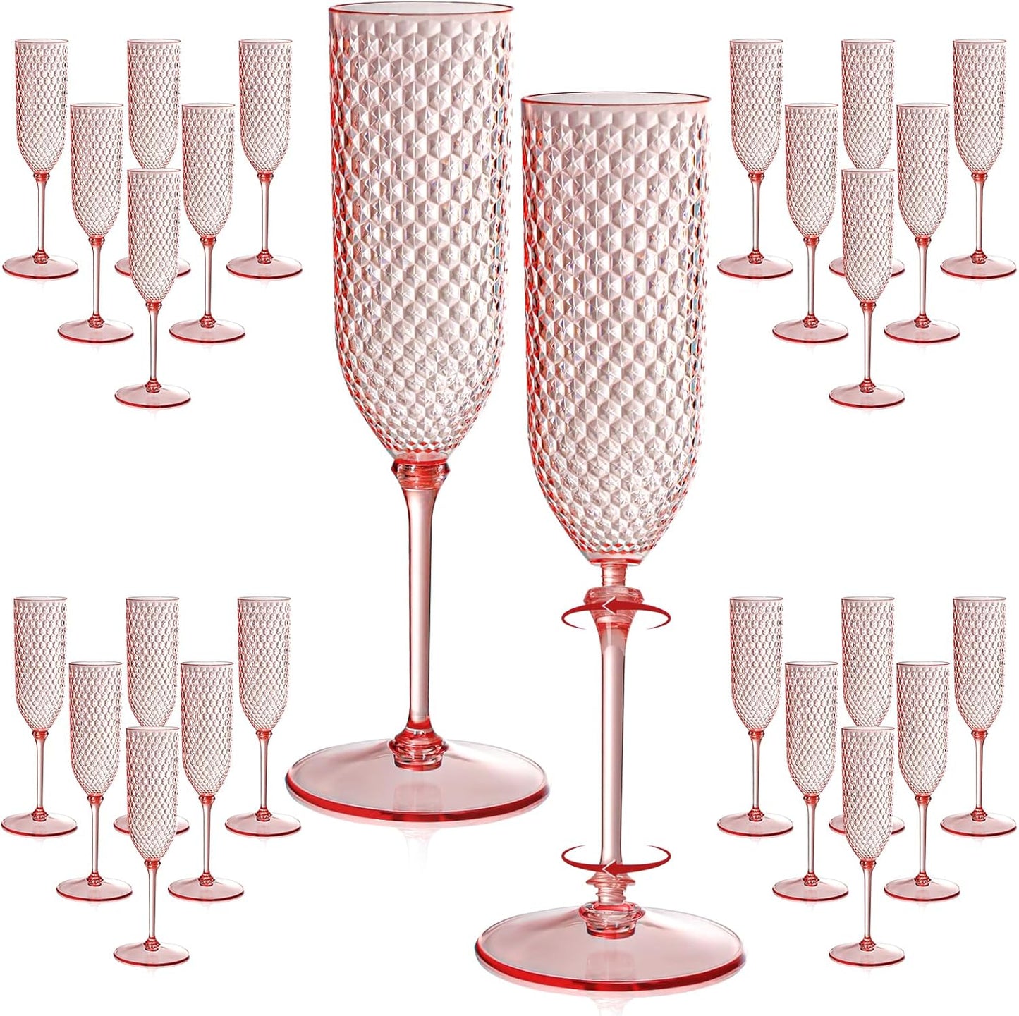 XUWAIDSGN 48 Pack Pink Detachable 2 piece Champagne Flutes 5.5 Oz Unbreakable Plastic Mimosa Disposable Champagne Glasses Drinking Cups Stemmed Reusable Wine Toasting Glasses for Wedding