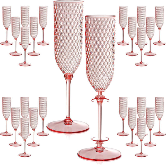 XUWAIDSGN 48 Pack Pink Detachable 2 piece Champagne Flutes 5.5 Oz Unbreakable Plastic Mimosa Disposable Champagne Glasses Drinking Cups Stemmed Reusable Wine Toasting Glasses for Wedding