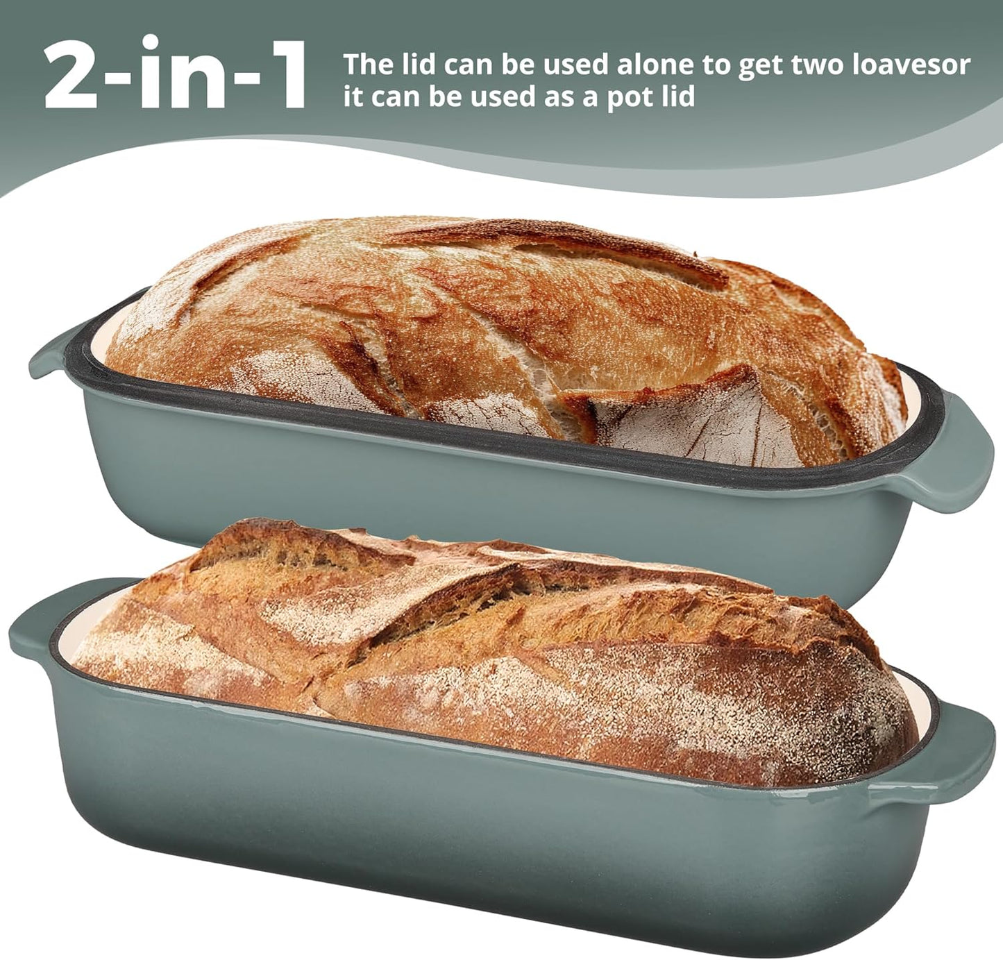 Enameled Cast Iron Loaf Pan with Lid, Dutch Oven Bread pan for Homemade Sourdough Bread Baking, 12.5x5.5 inch, 5qt, Slateblue