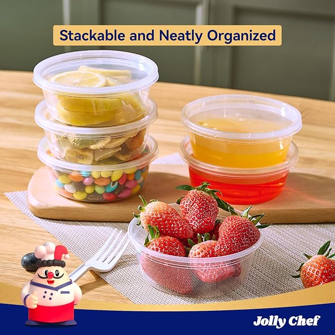 JOLLY CHEF Deli Food Storage Containers with Lids 8 OZ 50 Set Food Storage Containers, Leakproof |Stackable | Microwave | Dishwasher | Freezer Safe