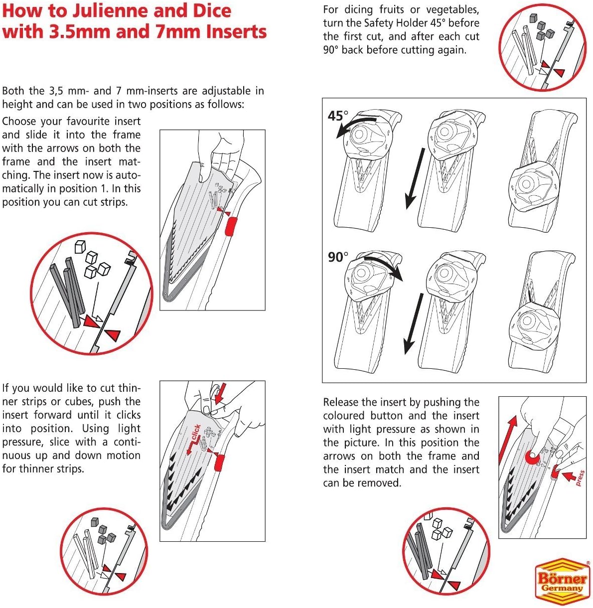 Swissmar Börner VPower V-Slicer Mandoline – Professional Kitchen Tool with Adjustable Thickness – Precision Food Slicer for Vegetables, Julienne, Shredding – Includes Safety Holder & Inserts - White