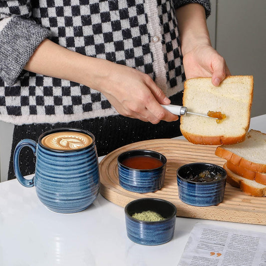 Hasense 4 oz Ramekins Oven Safe,Ceramic Creme Brulee Dish for Baking Set of 6,Porcelain Dipping Sauce Bowls for Pudding, Souffle,Serving Dip,Custard,Ice Cream(Blue)