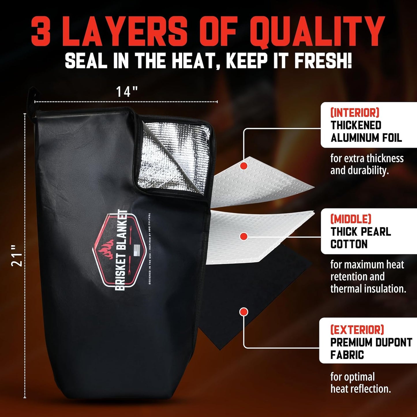 Brisket Blanket™ - BBQ Blanket for Resting Meat | Heavy Duty Insulated Smoker Bag with Wide Mouth | Reusable BBQ Accessories for Brisket, Pork, Turkey | Meat Warmer & Gift for Men, Grilling & Smoking