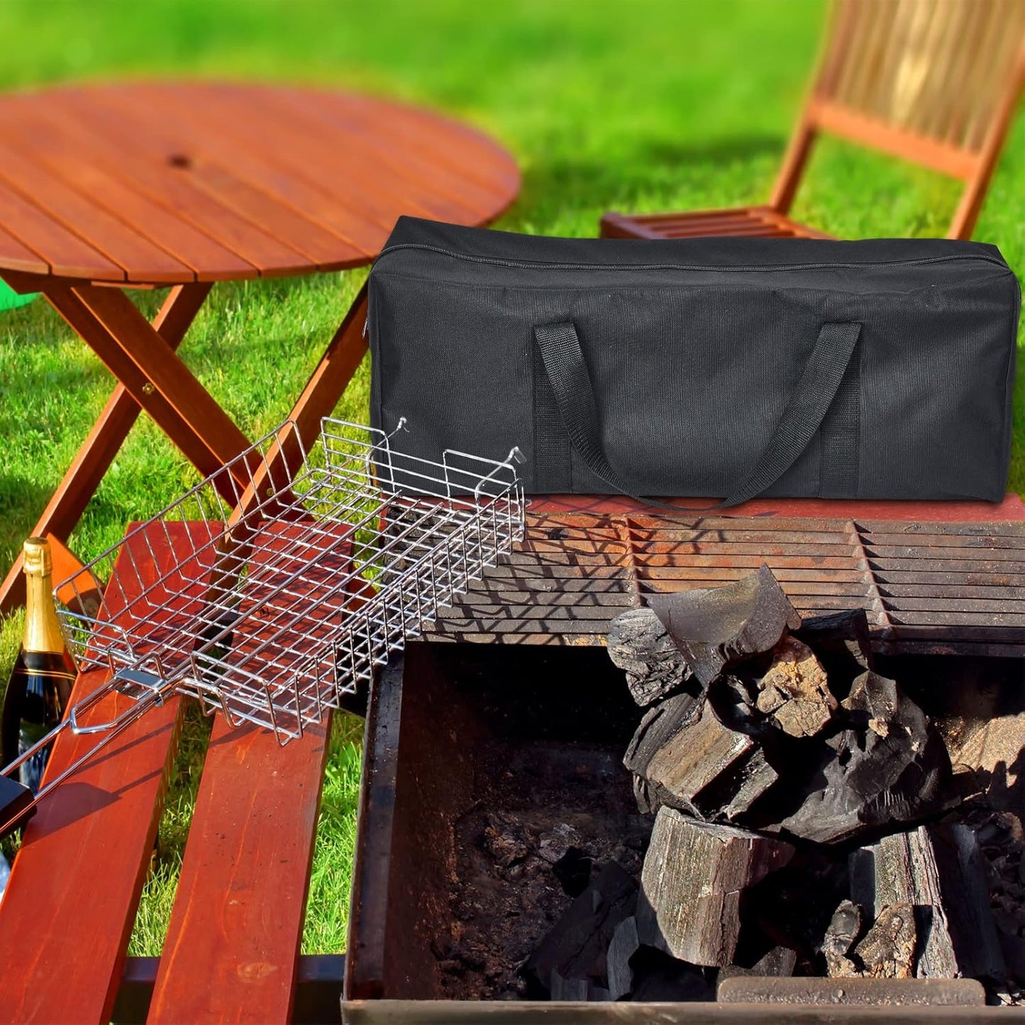 Amylove 2 Sizes Grill Utensil Storage BBQ Tool Bag Foldable Oxford Grilling Carry Bag Waterproof Grill Utensil Holder Outdoor BBQ Accessories Picnic Cooking Tools for Camp Barbecue(Routine)