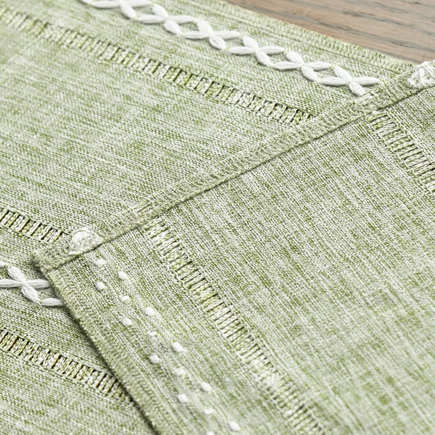 Artoid Mode Sage Green Rustic Cotton Linen Table Runner, Seasonal Embroidered Hollow Kitchen Dining Table Decoration for Home Party Decor 13x60 Inch