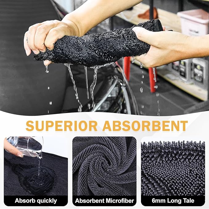 2-Pack Medium Size (23.6" x 15.7") Microfiber Towels, 600GSM Ultra Absorbent Car Drying Towels — Scratch-Free, Streak-Free, Lint-Free, Perfect for Cars, Shower Cabins, and Household Use