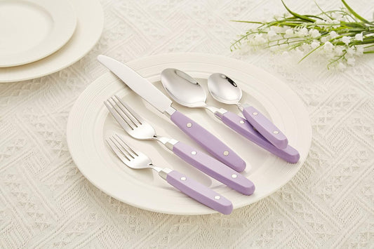 ANNOVA Silverware Set, Retro/Rivet Colorful Stainless Steel Tableware Kitchen Flatware Set Utensils, Includes Dinner Knives, Forks, Spoons, Salad Forks & Dessert Spoons (Lilac, 20 Pieces)