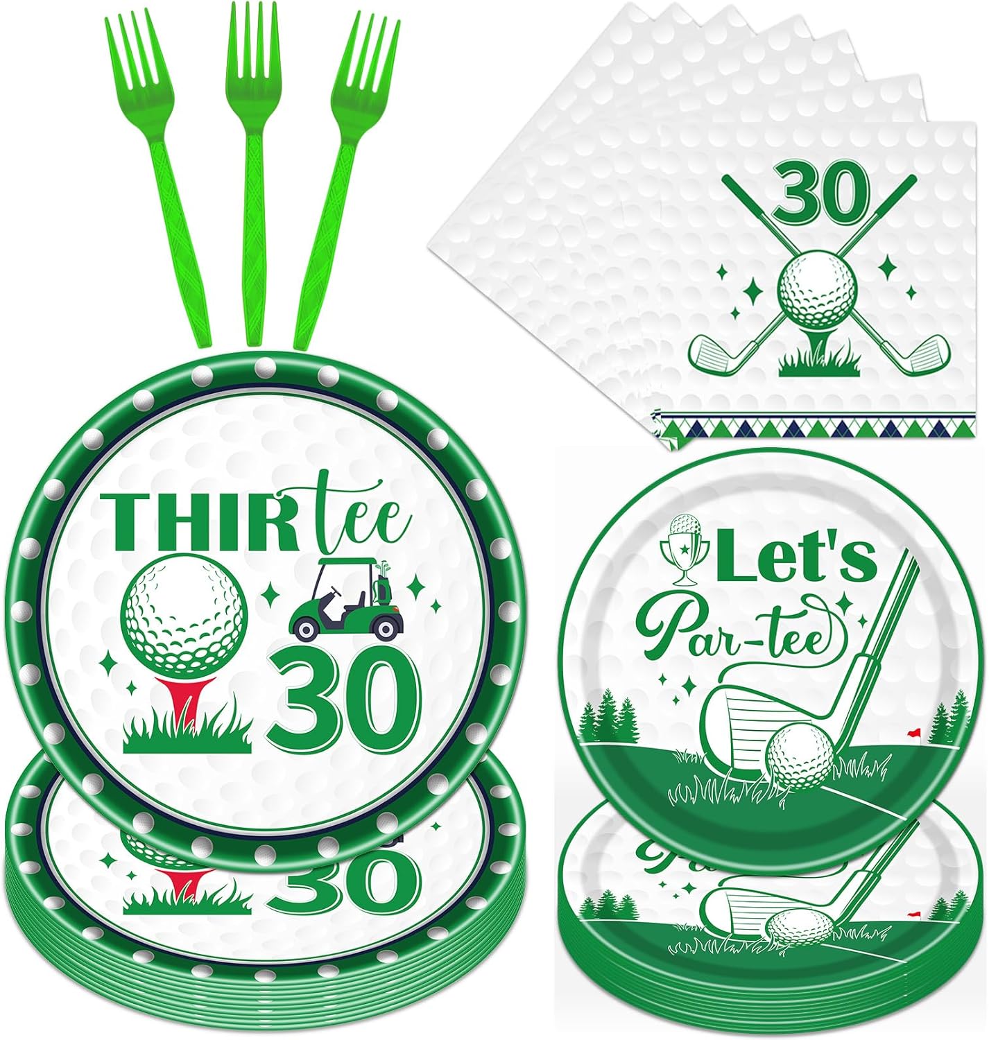 Rakuto Golf 30th Birthday Tableware Decorations for Him, Golf Theme Thirtee Birthday Party Plates Napkins and Forks, Disposable Paper Plates Supplies Decor Serves 24