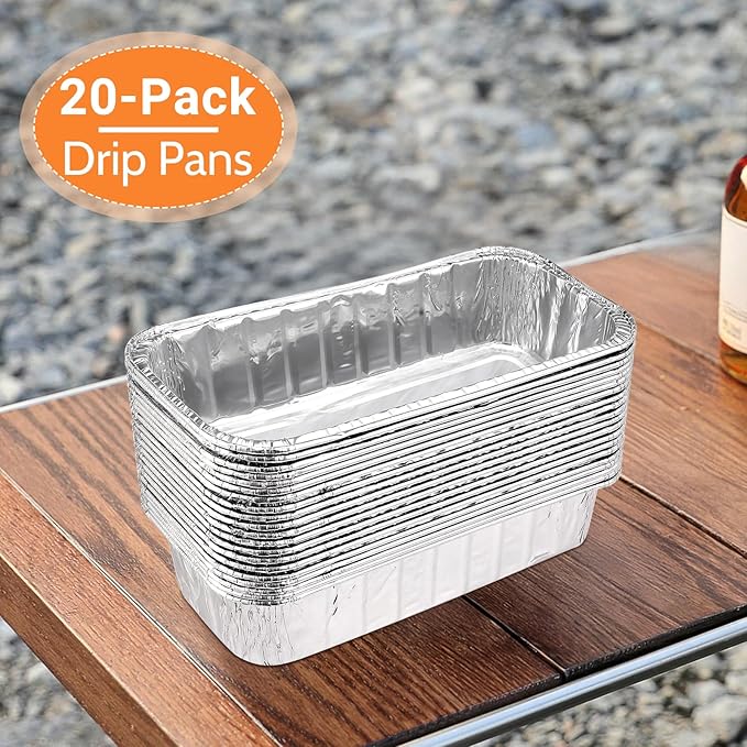 20 Pack Grill Drip Pans, Aluminum Foil Drip Pan Grease Catcher Cup Liner Compatible with Weber SmokeFire EX4/EX6/EPX6, Summit & Genesis II 400/600 Series, 11 x 5” Disposable Grill Grease Tray
