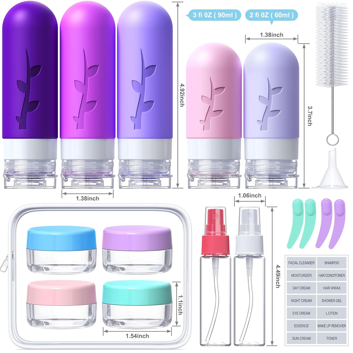 19 Pack travel Bottles for Toiletries, Silicone TSA Approved Travel Size Containers for toiletries Leak Proof Refillable Travel Accessories for Shampoo Conditioner Lotion