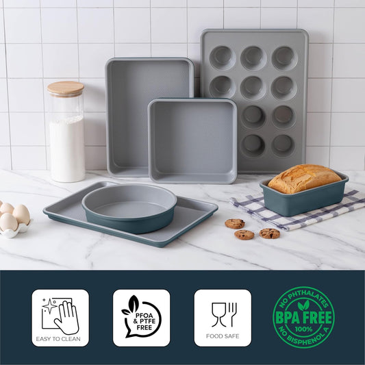 Country Kitchen Nonstick Stackable Bakeware Set - Durable, Easy Release Baking Set, Navy, 6 Pcs