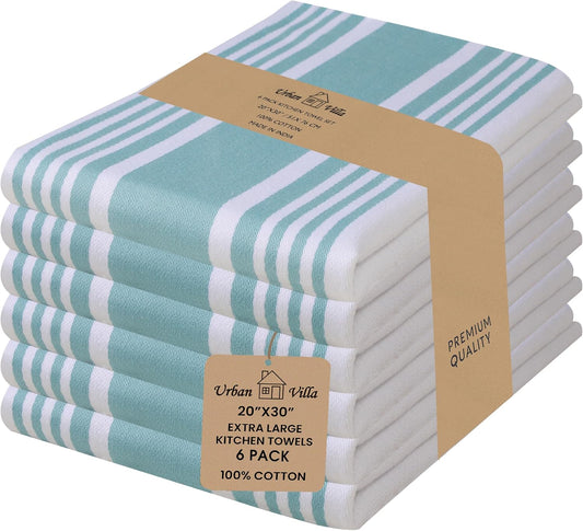 Urban Villa Easter Kitchen Towels 100% Cotton Pack of 6, Highly Absorbent Quick Drying Super Soft Premium Dish Towels for Kitchen with Hanging Loop Hand & Tea Towels - 20x30 Inch, (Aqua & White)