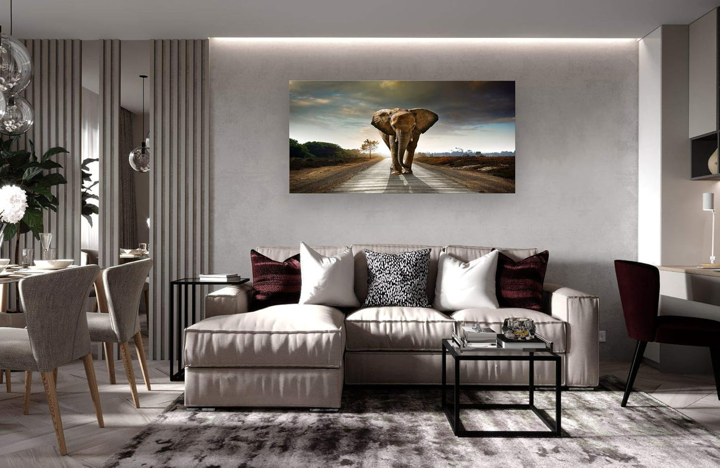 Muolunna D1250 Elephant Canvas Prints Wall Art Animals Photo Pictures Painting on Canvas Decor for Living Room Bedroom Home Office kitchen Wall Decor Stretched and Framed Grey Landscape Artwork