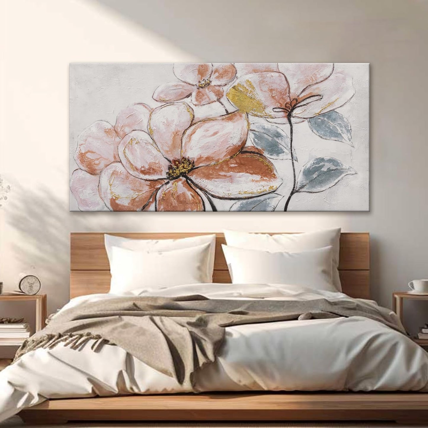 YISXINOAG Wall Art Living Room Decor Brown Pink Flower White Wall Art Decor Modern Canvas Art Wall Decor Home Wall Decor Suitable For Bedroom Apartment Office Wall Decor Can Be Hung 24"X48"