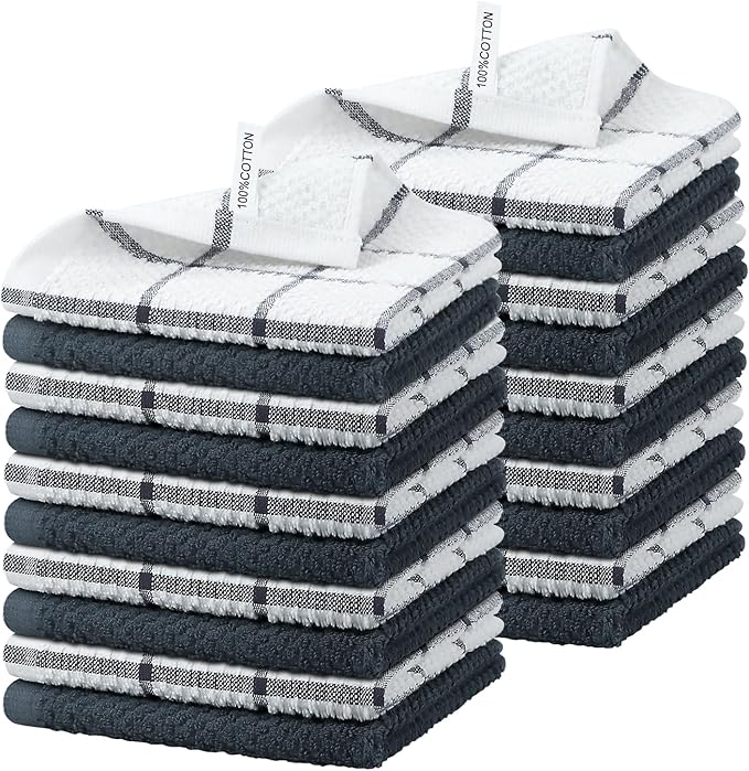 Nialnant 20 Pcs Kitchen Towels,100% Cotton Dish Cloths for Washing Dishes,Soft Dish Towels for Kitchen,Quick Drying Kitchen Cleaning Rags,12x12 Inches,Grey