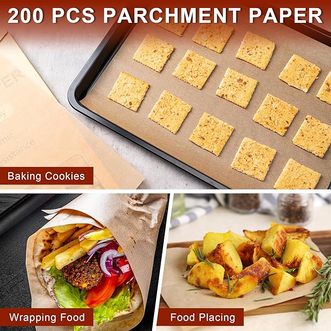 200Pcs Parchment Paper sheets，9x13 Inches Non-Stick Precut Baking Parchment，Unbleached，Parchment Paper For Baking，Fryer, Cooking,Oven,Perfect for Bread, Cakes, Barbecue