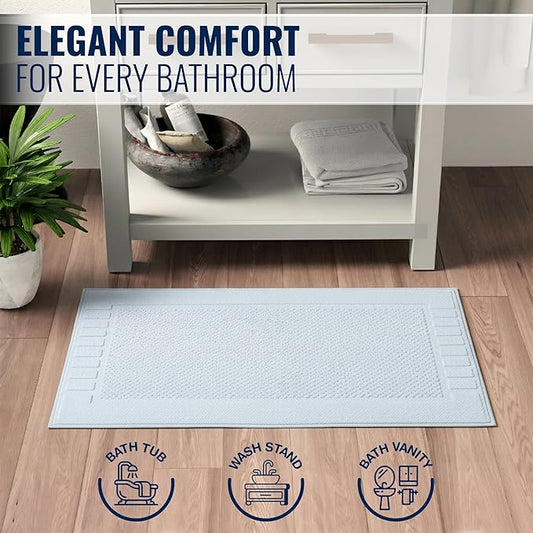 Bulk Hotel Bath Mats – 48 Pack (20x34) Premium White 100% Cotton Bath Mat – 4 Dozen Lightweight, Quick-Dry, Anti-Slip, Machine-Washable Mats for Hotels, Gyms, Spas & Commercial Use