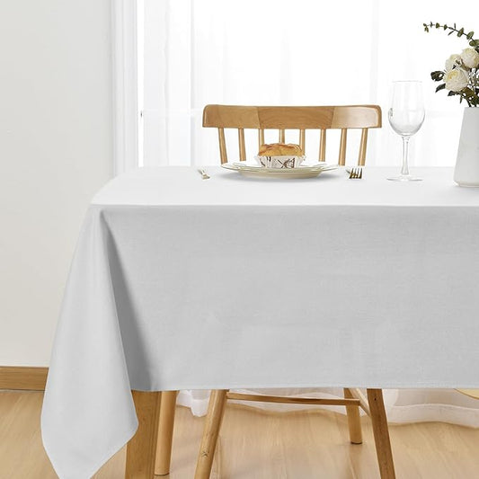 JIUZHEN Rectangle Table Cloth Faux Linen Farmhouse Tablecloth Wrinkle and Stain Resistant Decorative Fabric Table Cover for Kitchen, Dining Room, Parties and Camping, White, 60 x 84 Inch