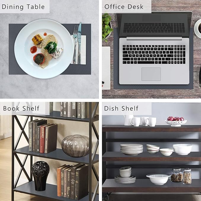 HooTown Shelf Liner Kitchen Cabinet Drawer Mats 17.5 Inch Wide x 16.4 Feet Long, Non Slip EVA Plastic Washable Oil Proof Pad for RV Drawer, Dish Plate Slippery Protection, Gray