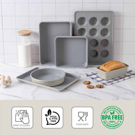 Country Kitchen Nonstick Stackable Bakeware Set - Durable, Easy Release Baking Set, Cream, 6 Pcs