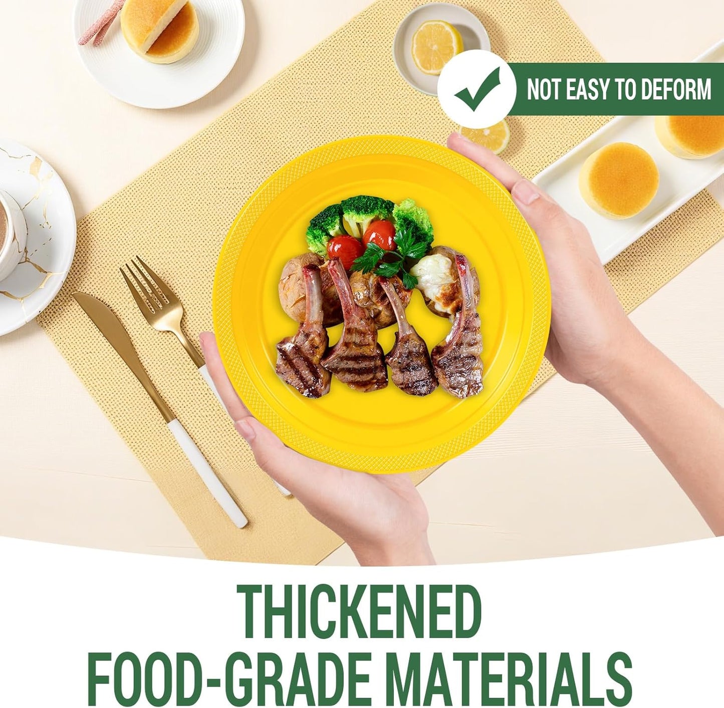 50 Yellow Plastic Plates For Party, Includes 25-9" & 25-7" Cake Dessert Plastic Dinner Plates Disposable For Party Supplies