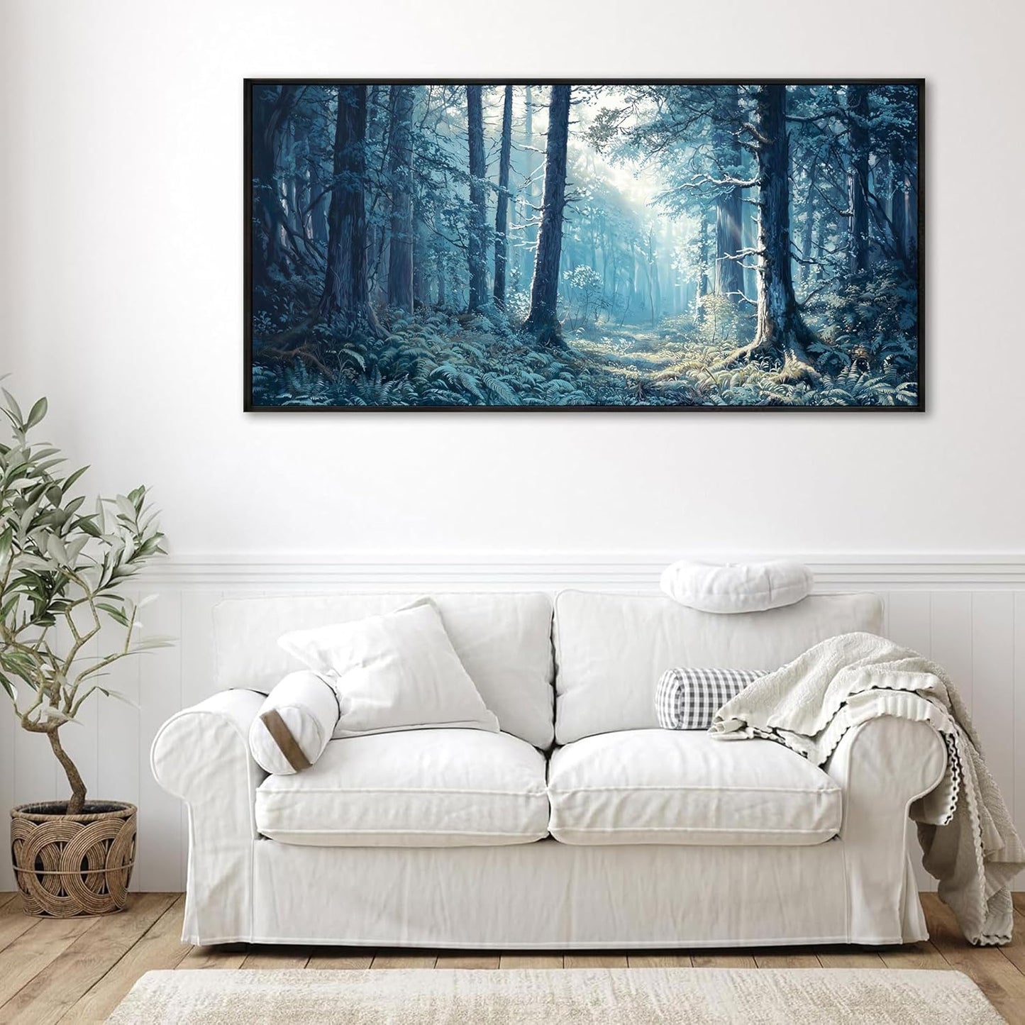 KLAKLA Canvas Wall Art - Forest Wall Decor Amazon Wall Art Landscape Blue Tree Picture Framed Artwork for Walls Living Room Bedroom Office - 48x24 Inches